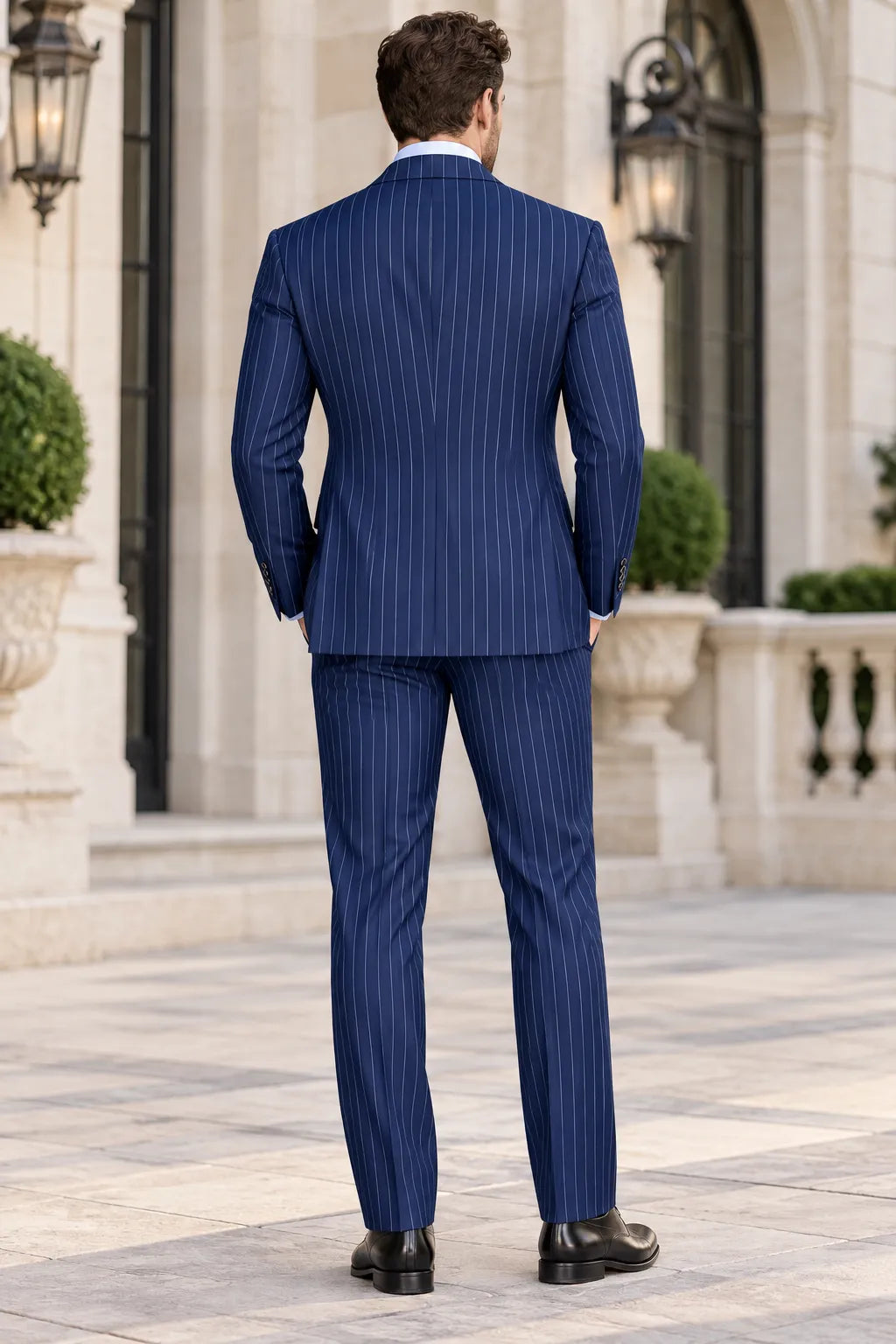 Men's Navy Pinstripe Double Breasted 2 Piece Suit