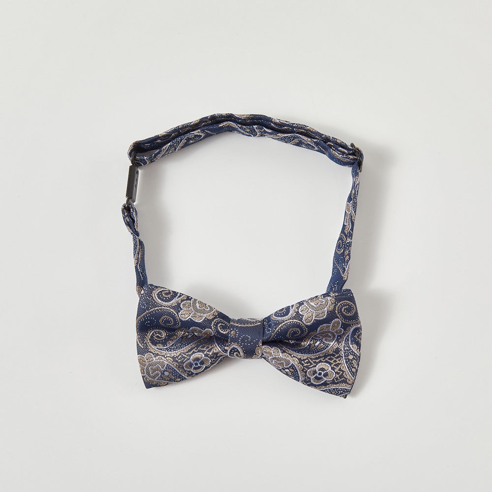Boys Navy Paisley Bow Tie | Pre-Tied Adjustable Clip-On for Weddings & Formal Wear