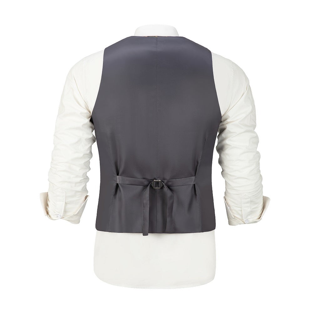Back view of grey plaid vest with adjustable strap – sleek party-ready men’s fashion