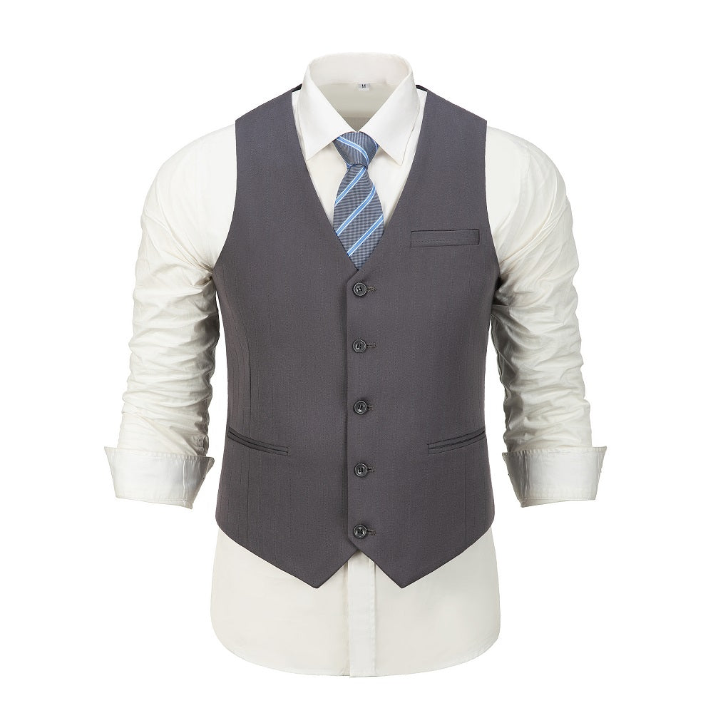 Grey striped formal men's vest, ideal for party, wedding, or business events