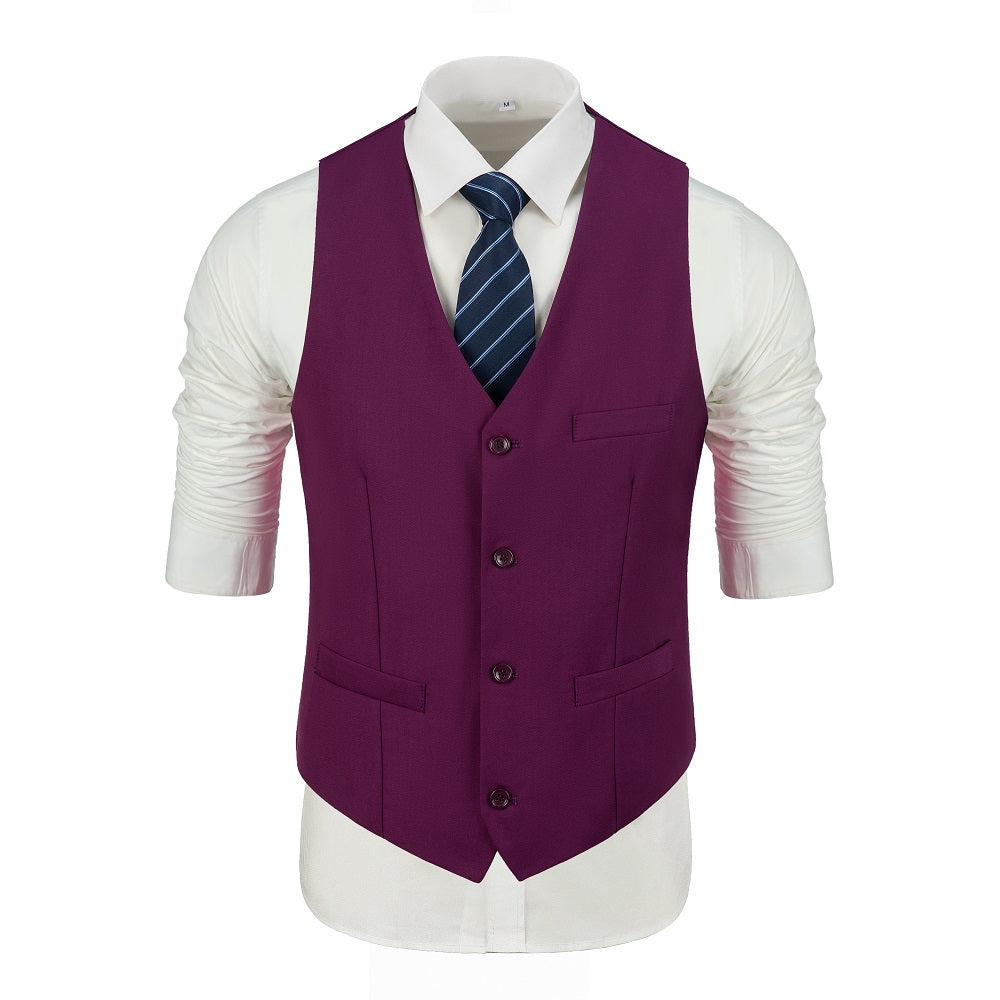 Purple formal men's vest with buttons and pockets, suitable for party, wedding, or business