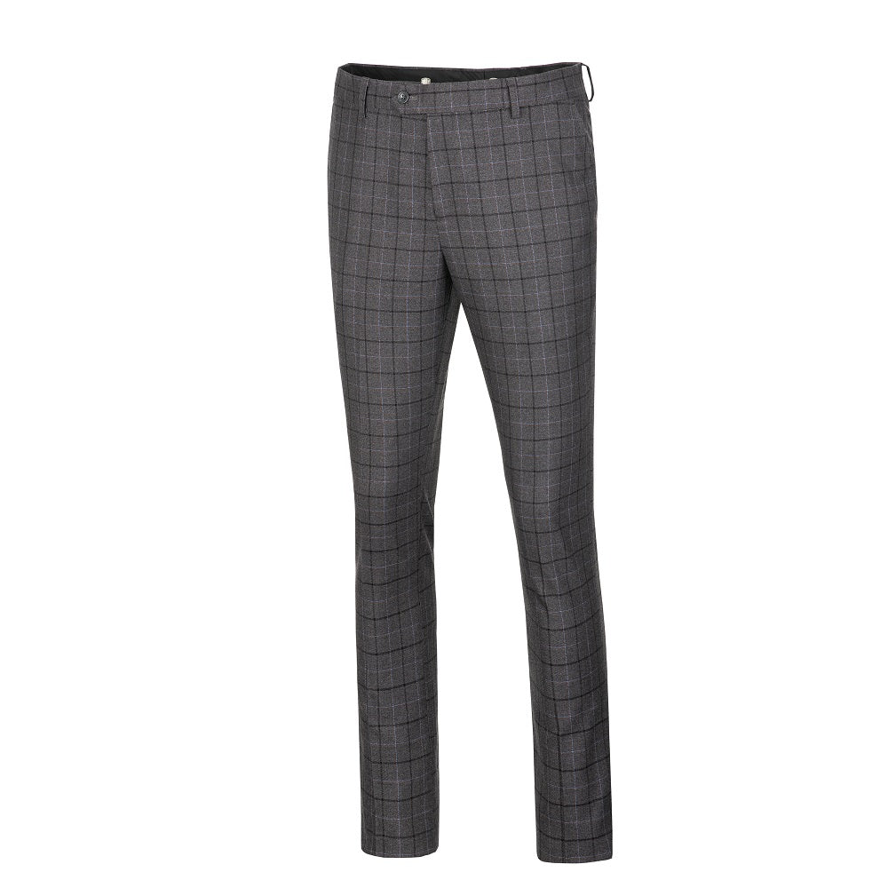 Grey plaid slim-fit dress pants - men's formal trousers for party & office with checkered pattern