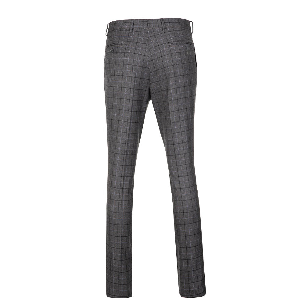 Grey plaid slim fit dress pants for men - formal trousers with buttoned back pockets, party & office-ready