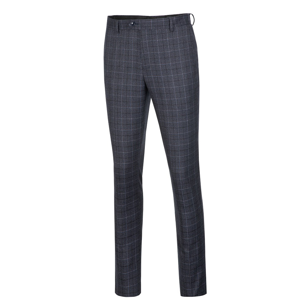 Dark grey slim fit plaid dress pants for men - formal trousers with windowpane check for business, wedding & party