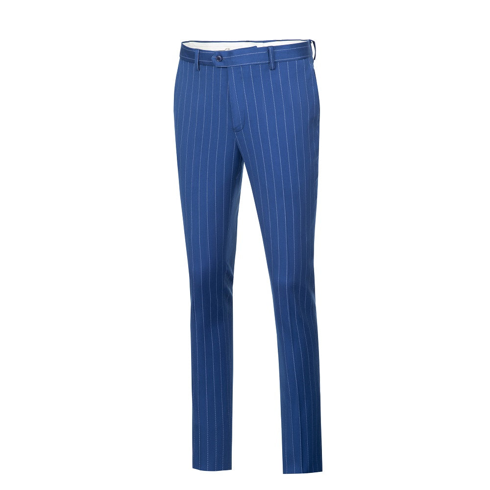 Royal blue formal suit with matching striped pants and blazer set
