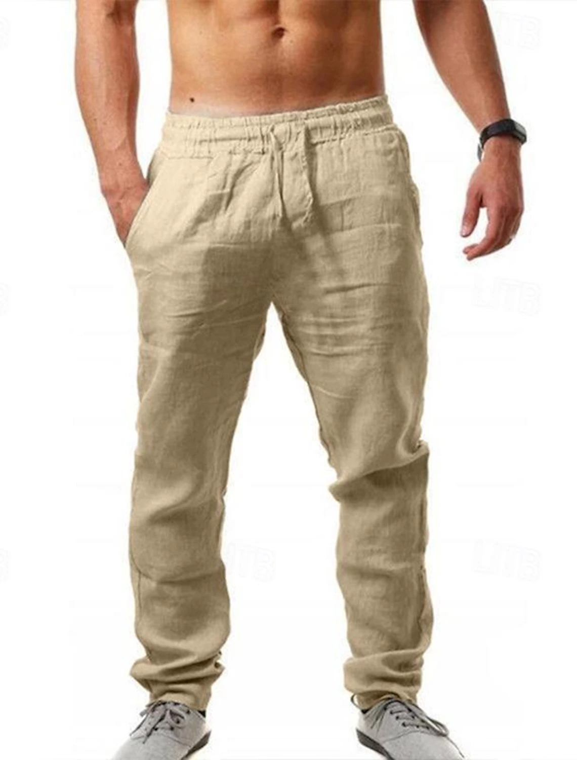 Casual khaki men’s linen trousers – relaxed fit perfect for summer vacations