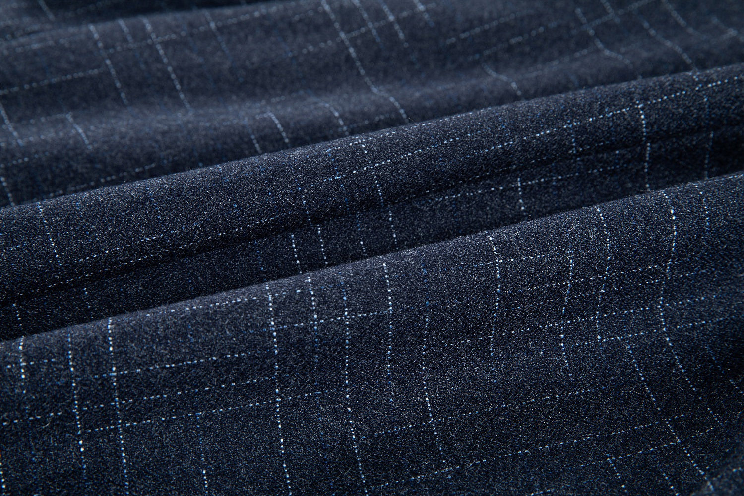 Fine navy plaid fabric with crosshatch lines – elegant texture for business or formal styling