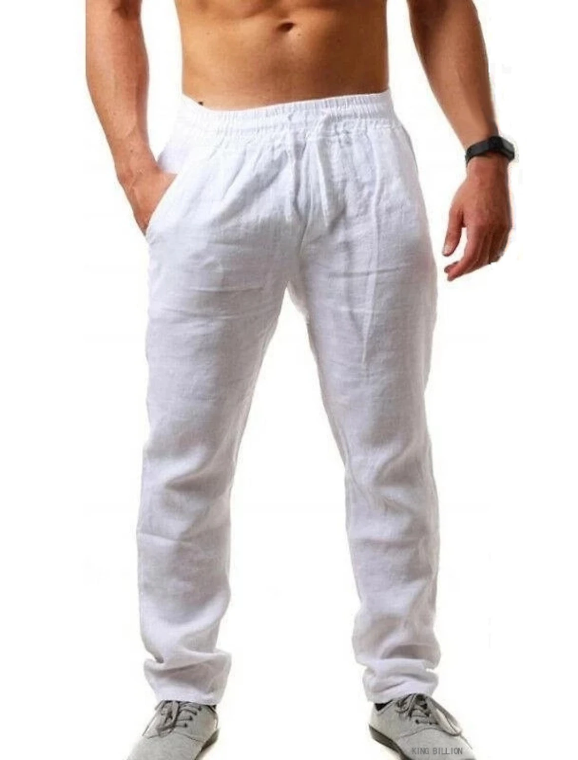 Men’s relaxed fit linen trousers in white – vacation-ready breathable bottom wear