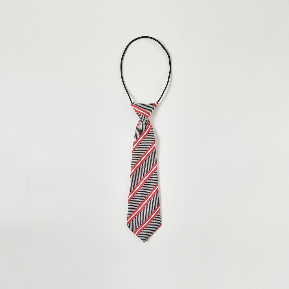 Diagonal Red & Black Striped Boys Tie | Clip-On Adjustable Necktie for School & Occasions