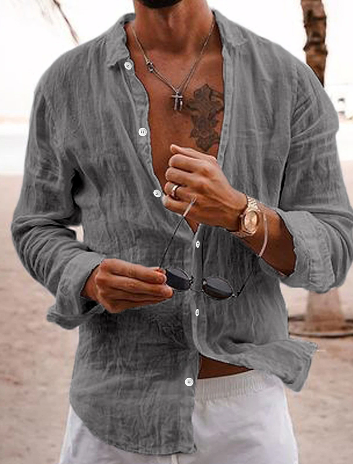 Gray linen shirt for men – lightweight and airy, perfect for relaxed spring and holiday wear