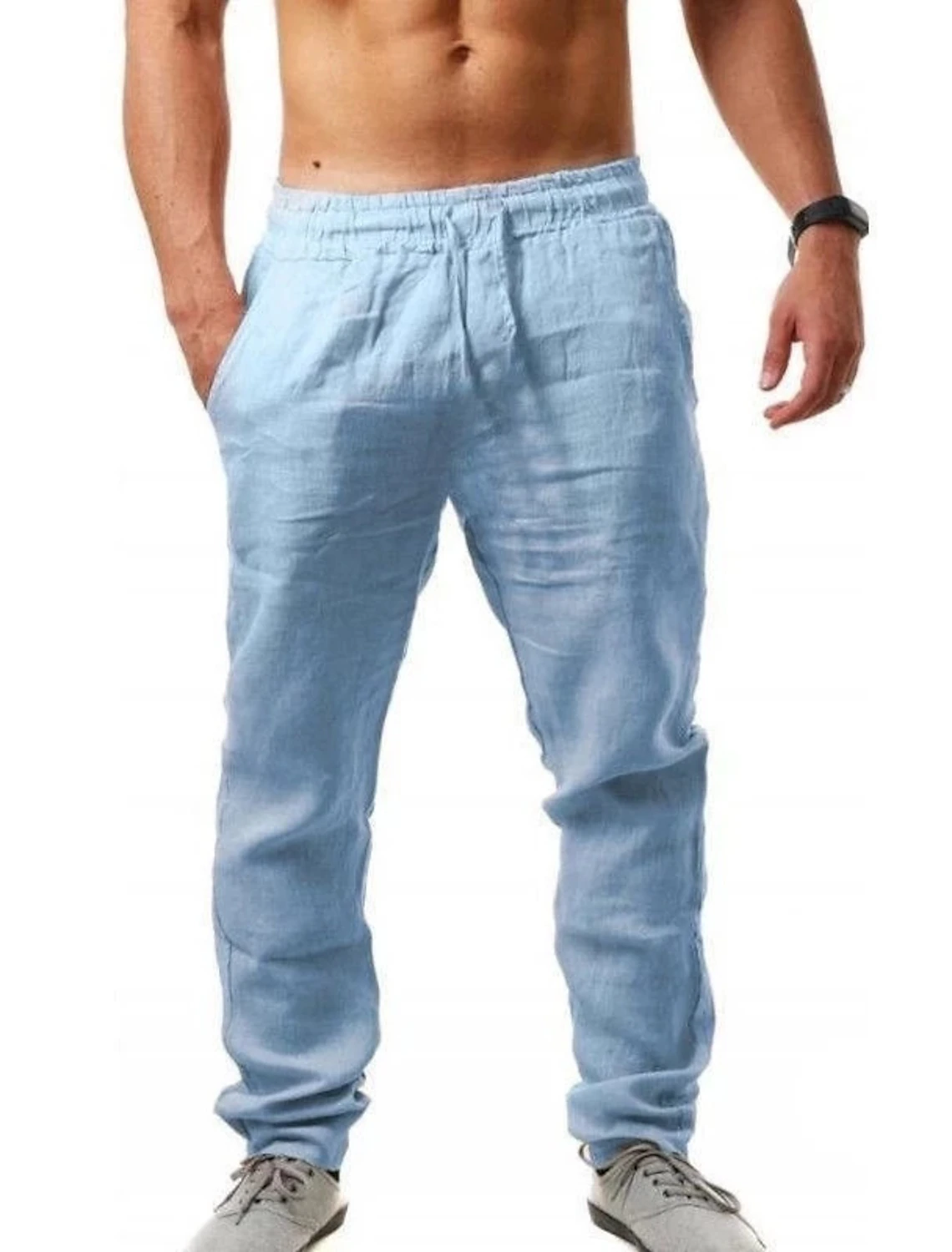 Men's linen casual trousers in light blue – comfortable summer bottoms for resort or daily look