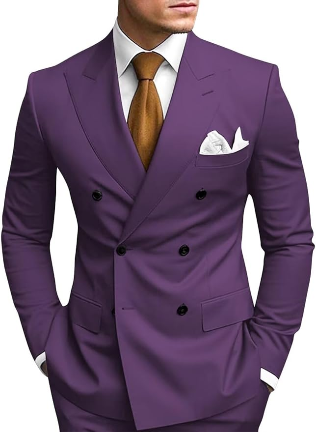 Stylish Dark Purple peak lapel 2 piece suit for men – slim fit formal look with white shirt and tie