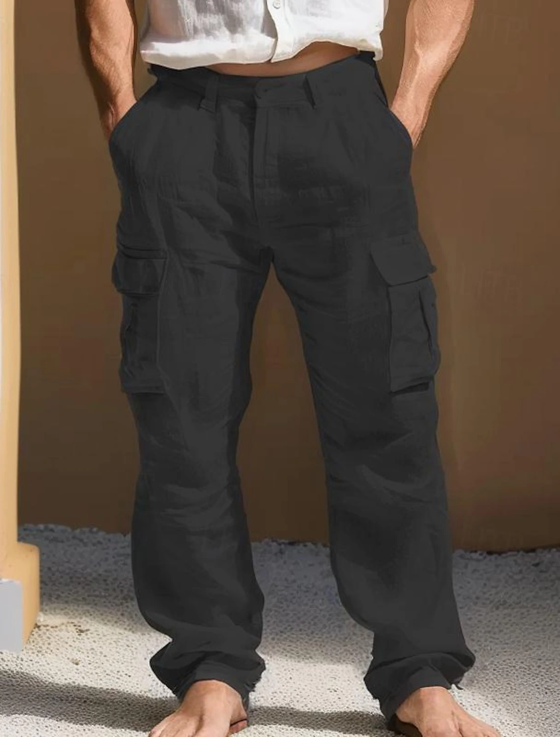 Classic black summer shirt in breathable linen – plain design for versatile styling