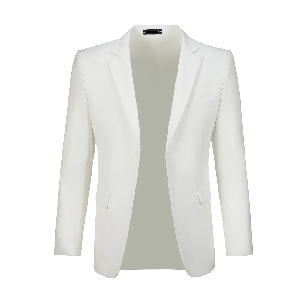 Men's ivory two button blazer - open front with chest pocket & slim fit formal jacket