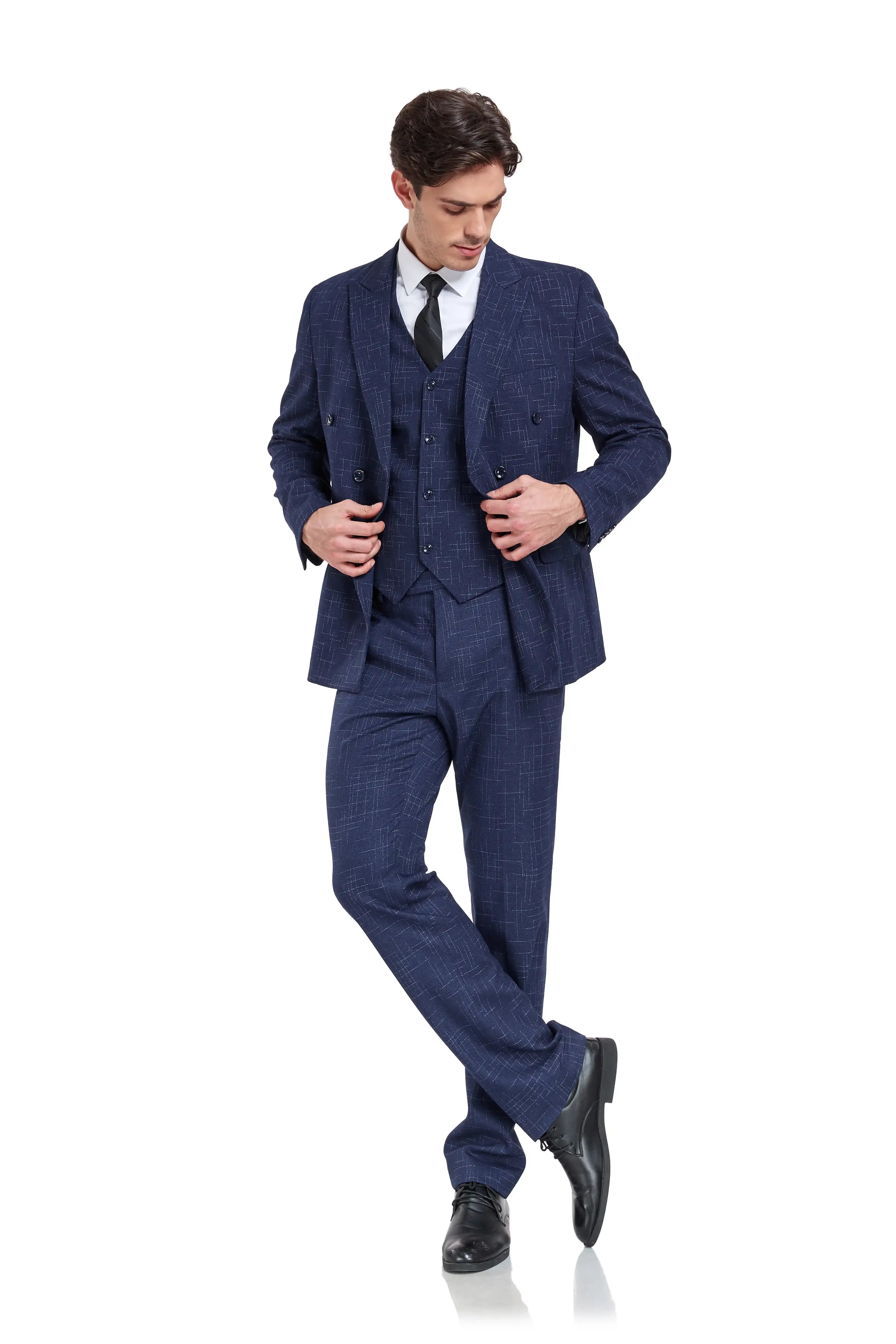 Sharp navy grid plaid suit for men – stylish modern tailoring