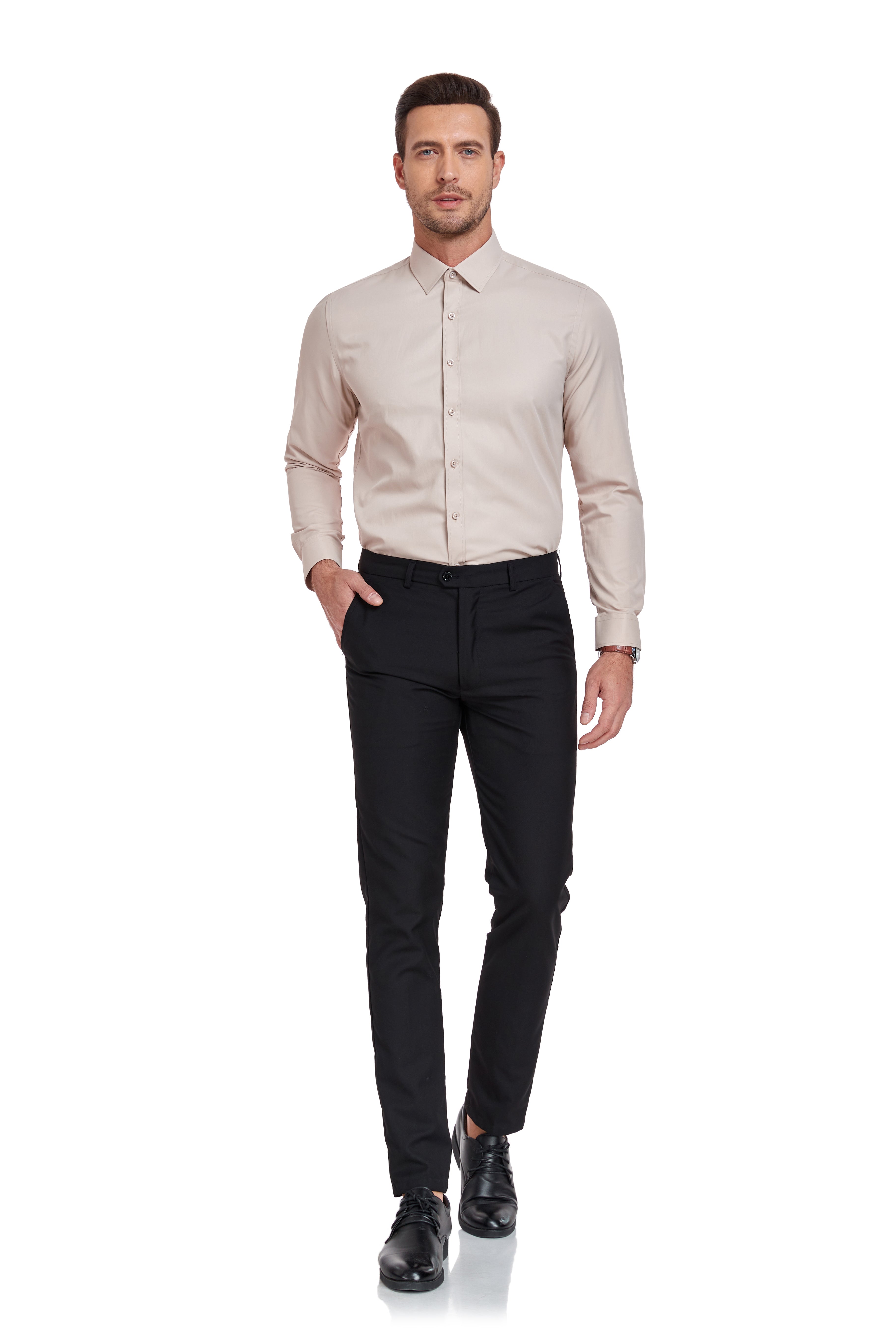 Champagne slim fit men’s dress shirt – modern button-up style for weddings and work