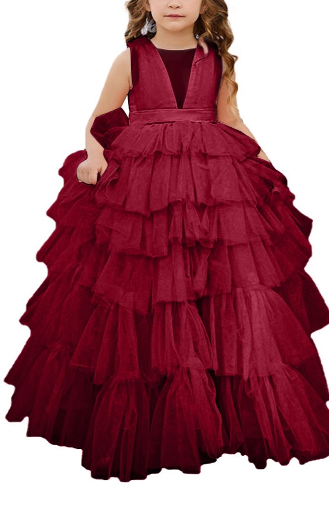 Applique Lace Tulle Flower Girl Dress for Wedding Princess Pageant Party Gown