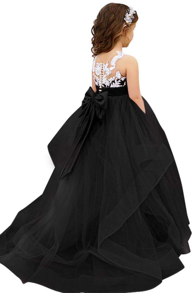 Lace Applique Tulle Flower Girl Dress for Wedding