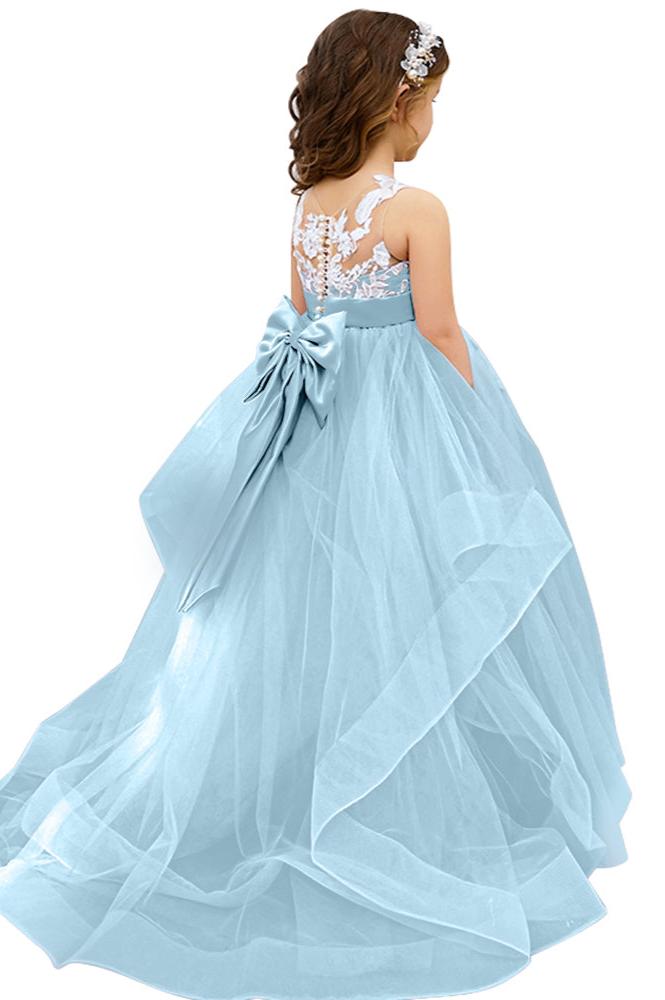 Lace Applique Tulle Flower Girl Dress for Wedding