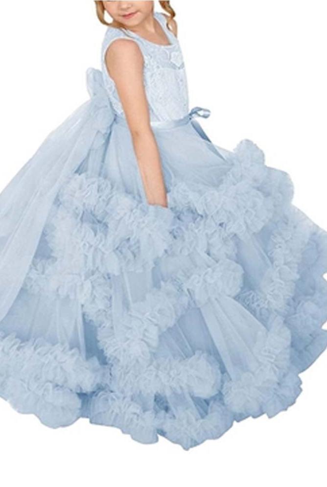 Flower Girl Dresses for Wedding Lace Puffy Pleated Tulle Pageant Princess Gown
