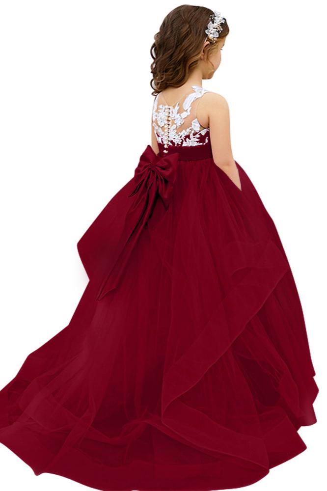 Lace Applique Tulle Flower Girl Dress for Wedding