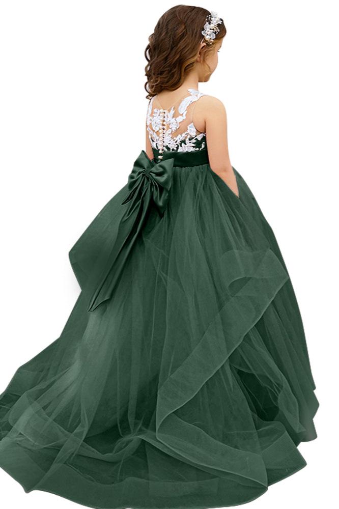 Lace Applique Tulle Flower Girl Dress for Wedding