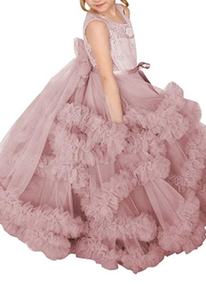 Flower Girl Dresses for Wedding Lace Puffy Pleated Tulle Pageant Princess Gown