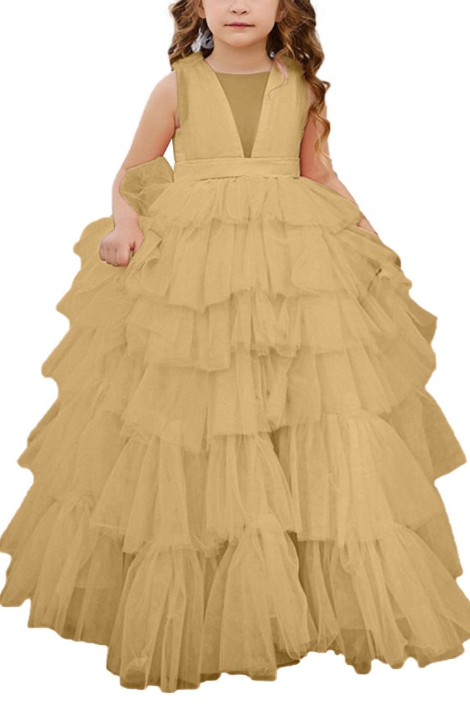 Applique Lace Tulle Flower Girl Dress for Wedding Princess Pageant Party Gown