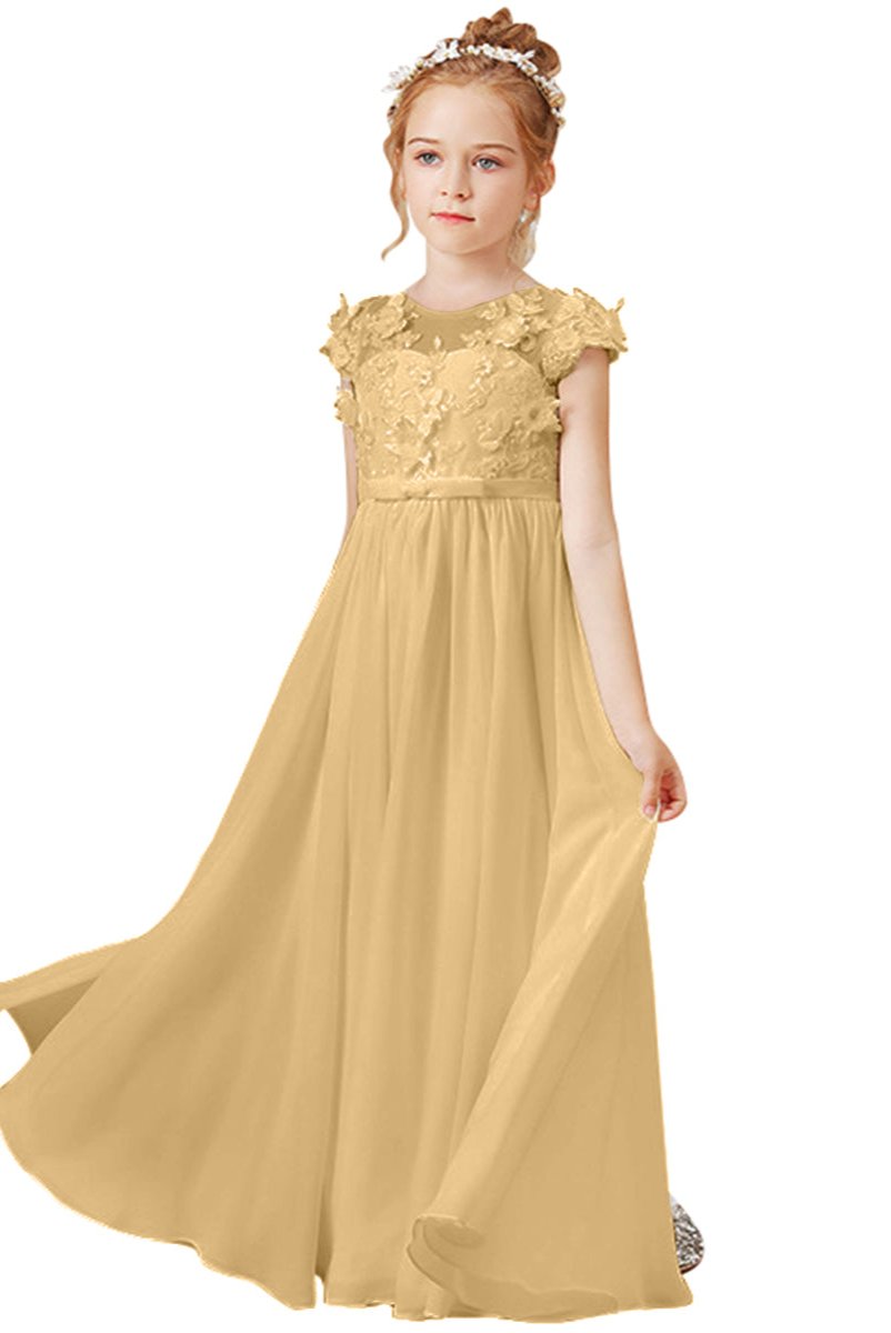 Wehilion flower girl tulle dress in yellow with floral embroidery and flowing skirt for special occasions