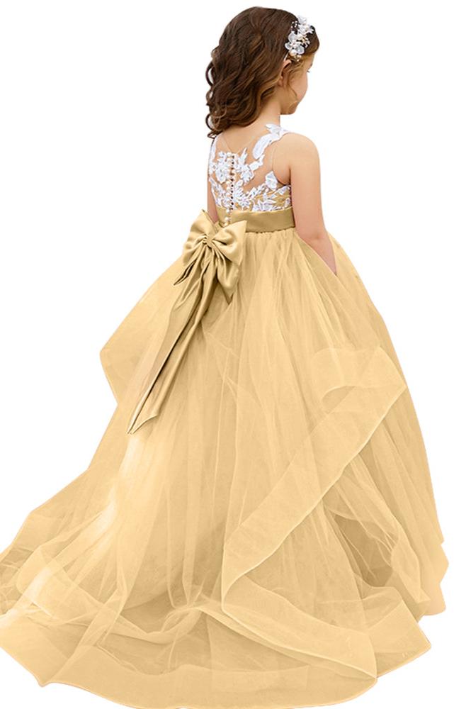 Lace Applique Tulle Flower Girl Dress for Wedding