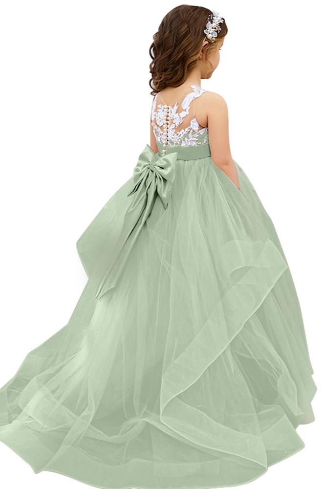 Lace Applique Tulle Flower Girl Dress for Wedding
