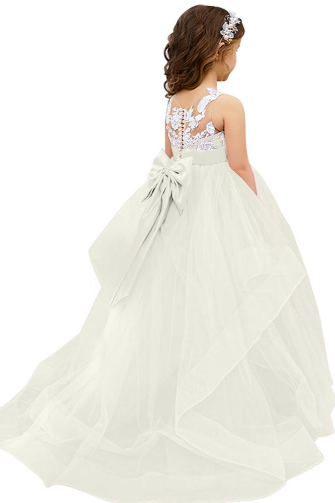 Lace Applique Tulle Flower Girl Dress for Wedding