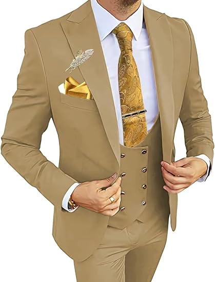 Men’s khaki tuxedo suit – 3 piece slim fit for prom occasions