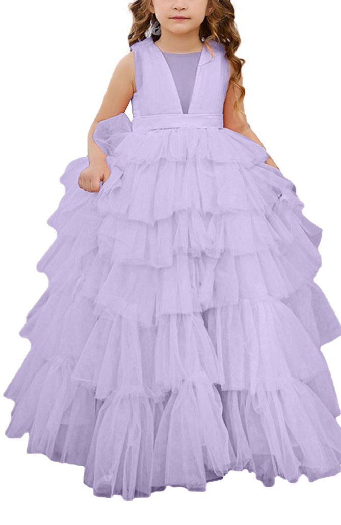 Applique Lace Tulle Flower Girl Dress for Wedding Princess Pageant Party Gown