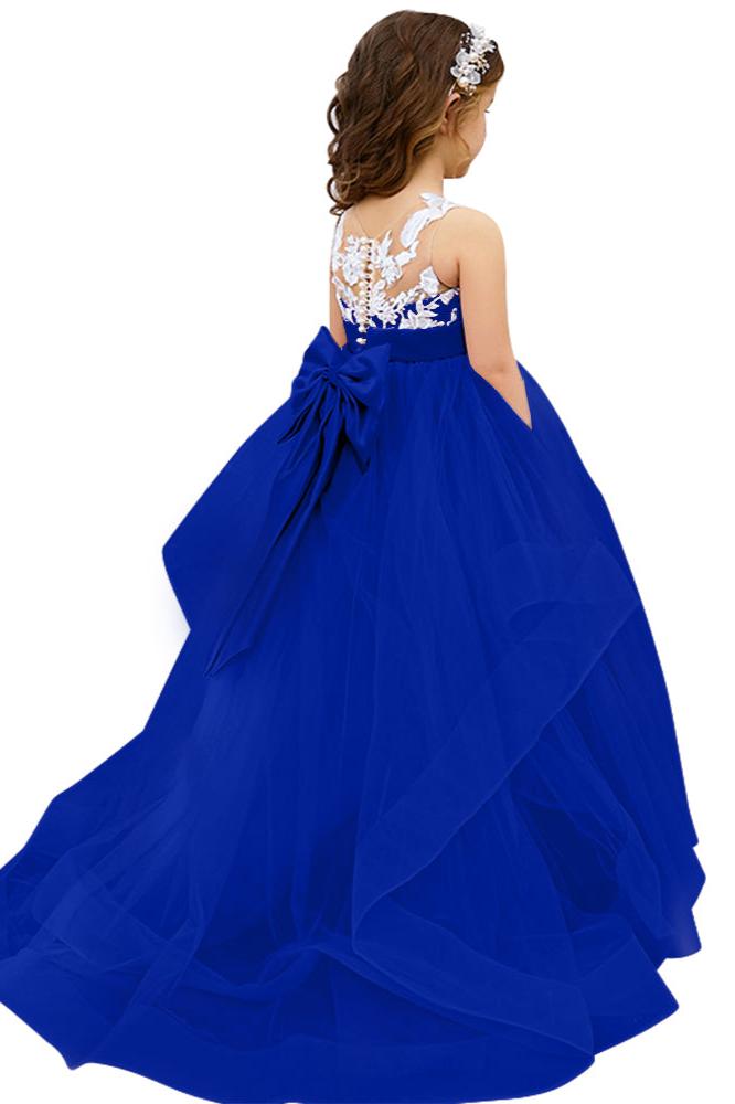 Lace Applique Tulle Flower Girl Dress for Wedding