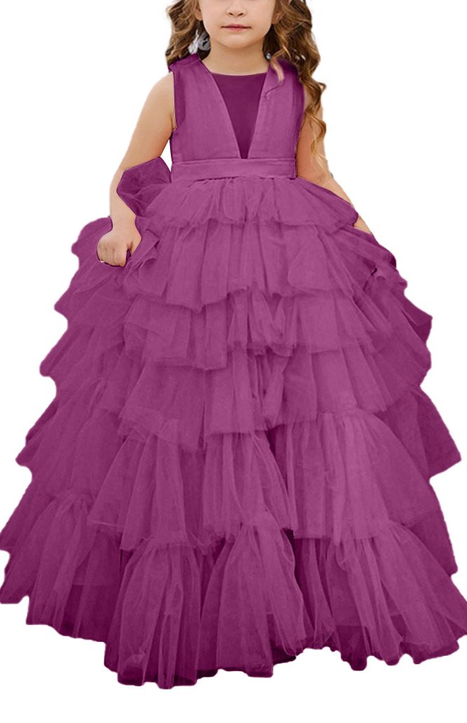 Applique Lace Tulle Flower Girl Dress for Wedding Princess Pageant Party Gown