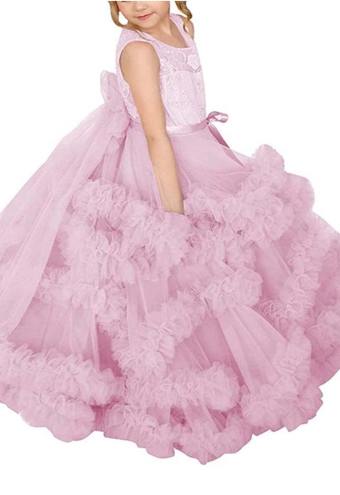 Flower Girl Dresses for Wedding Lace Puffy Pleated Tulle Pageant Princess Gown