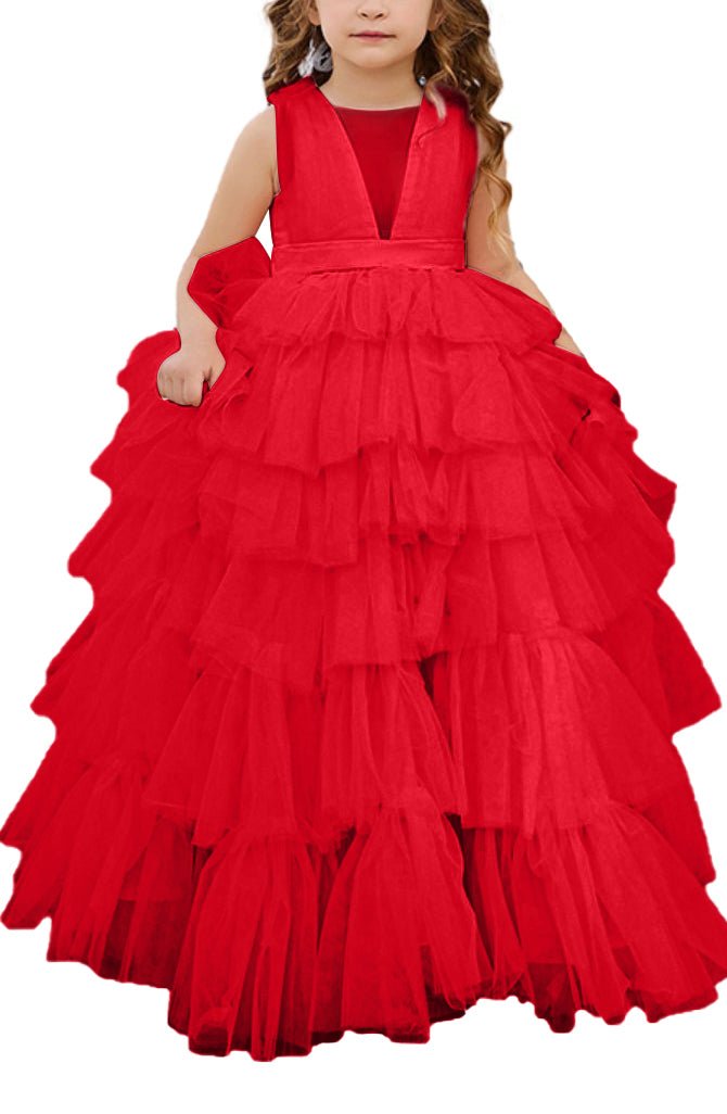 Applique Lace Tulle Flower Girl Dress for Wedding Princess Pageant Party Gown