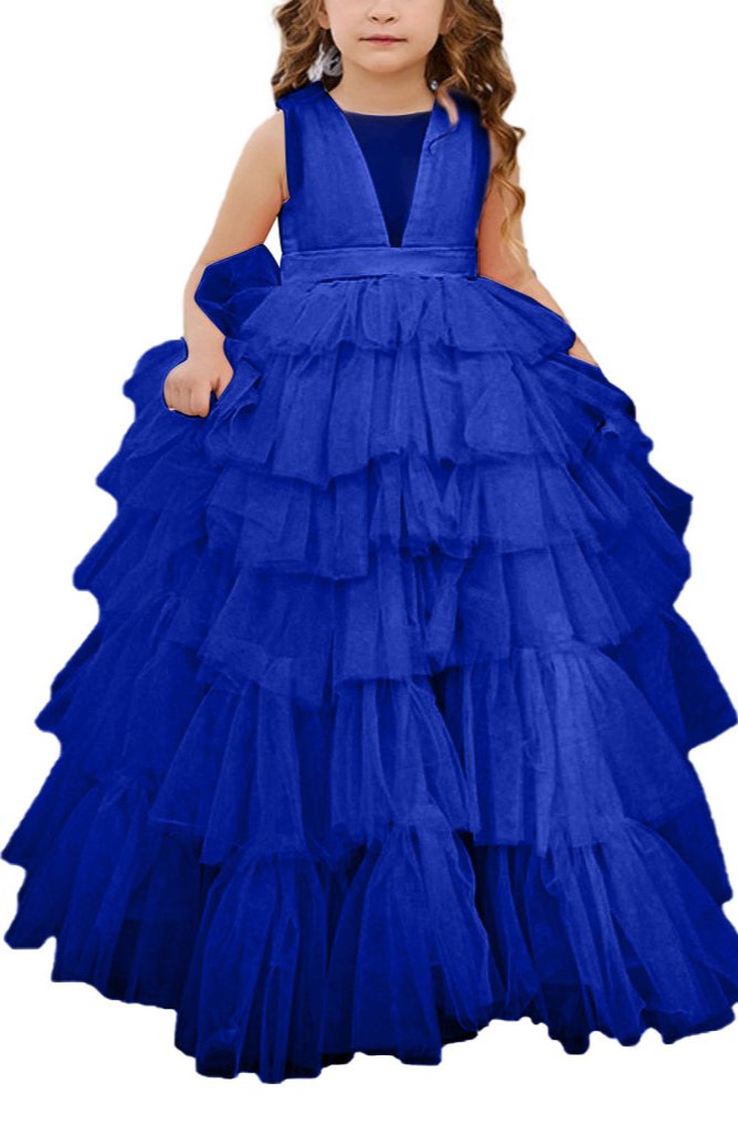 Applique Lace Tulle Flower Girl Dress for Wedding Princess Pageant Party Gown