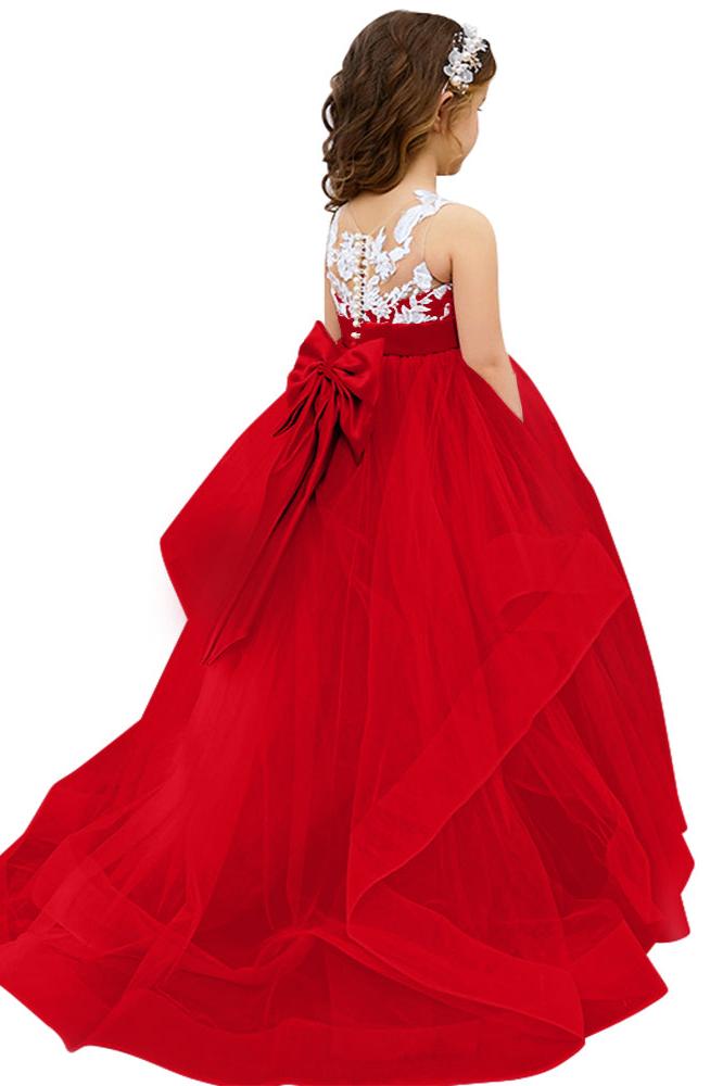 Lace Applique Tulle Flower Girl Dress for Wedding