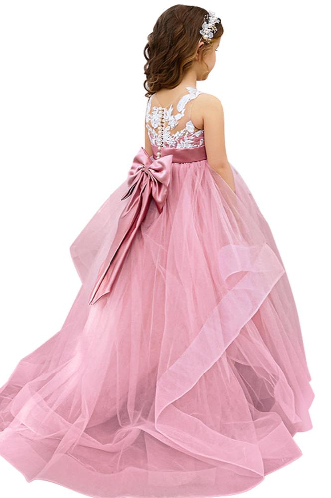 Lace Applique Tulle Flower Girl Dress for Wedding