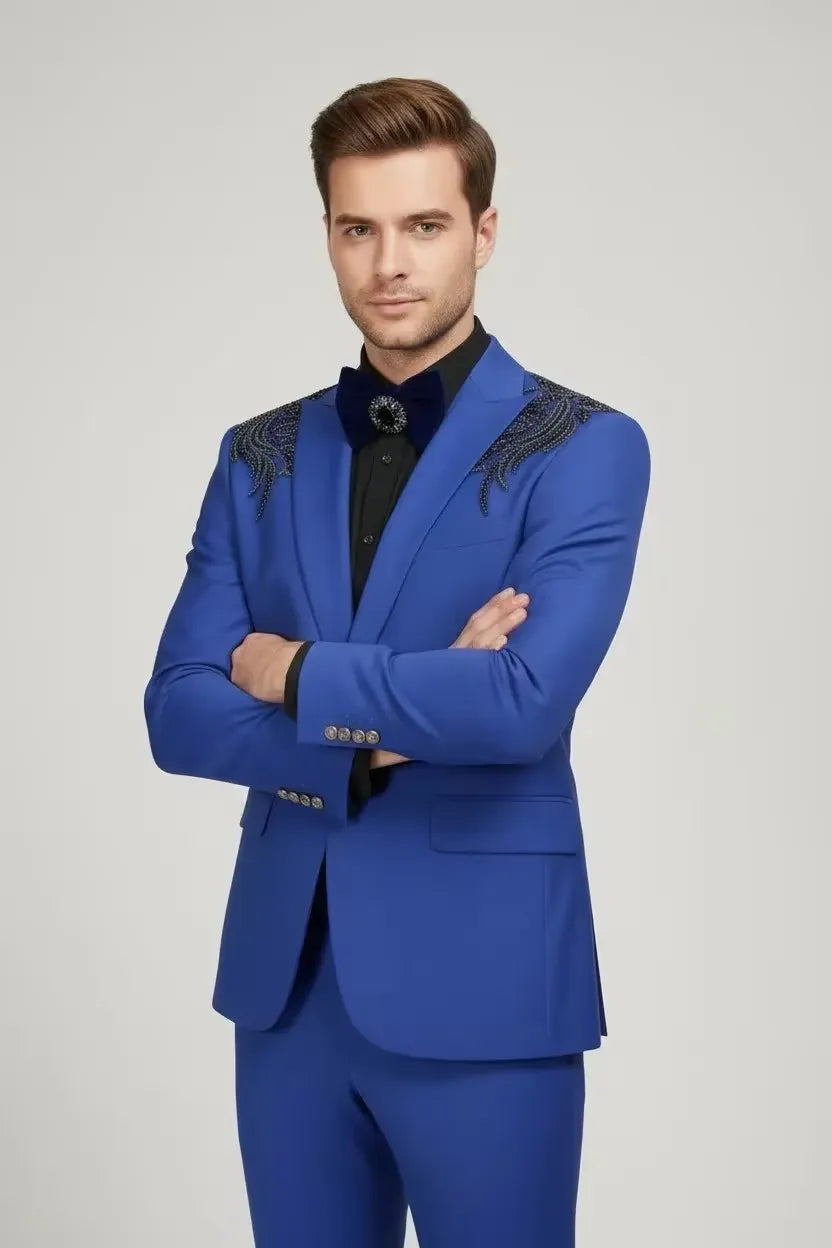 Men's Embellished Peak Lapel 2 Piece Suit