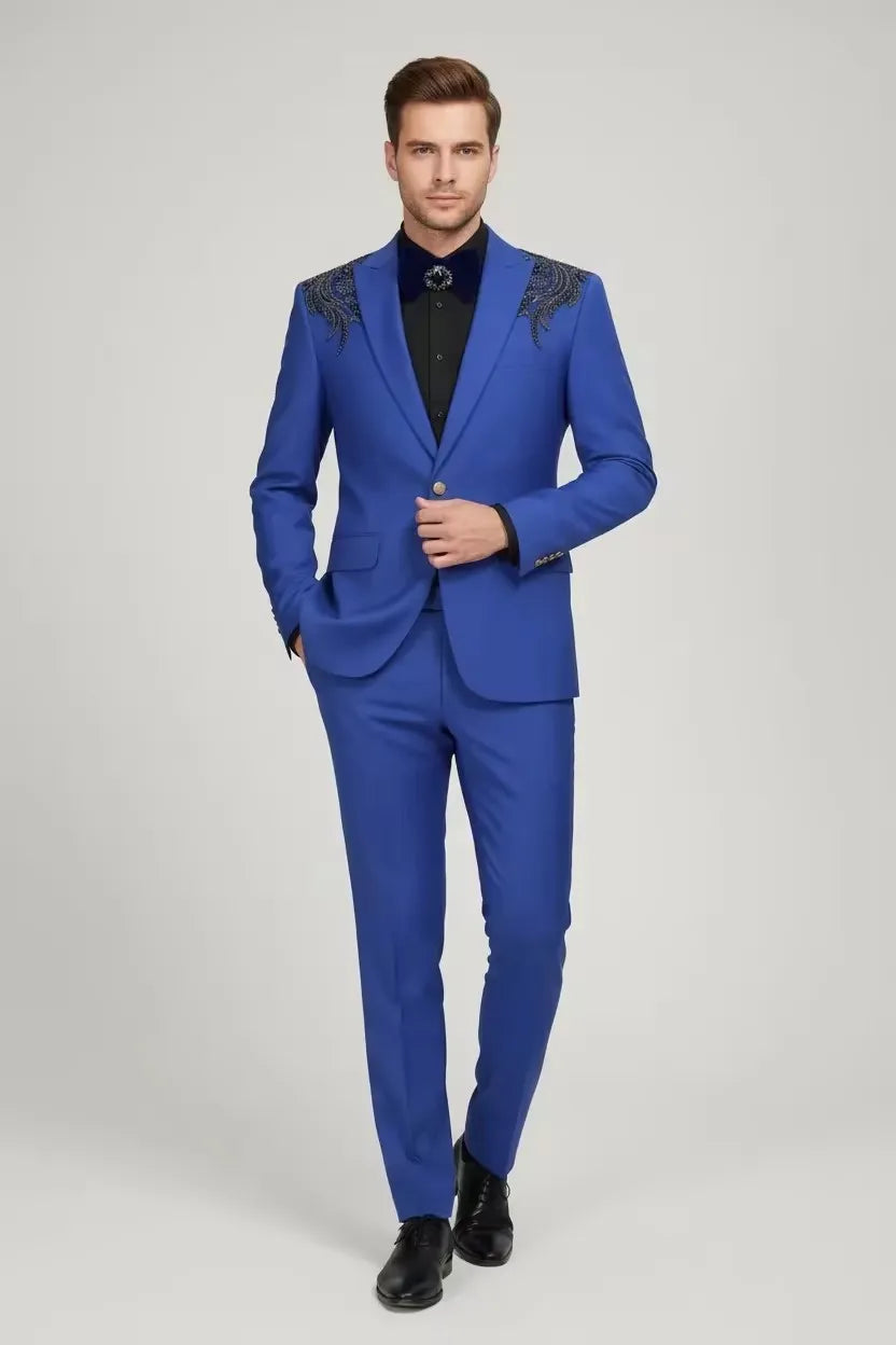 Men's Embellished Peak Lapel 2 Piece Suit