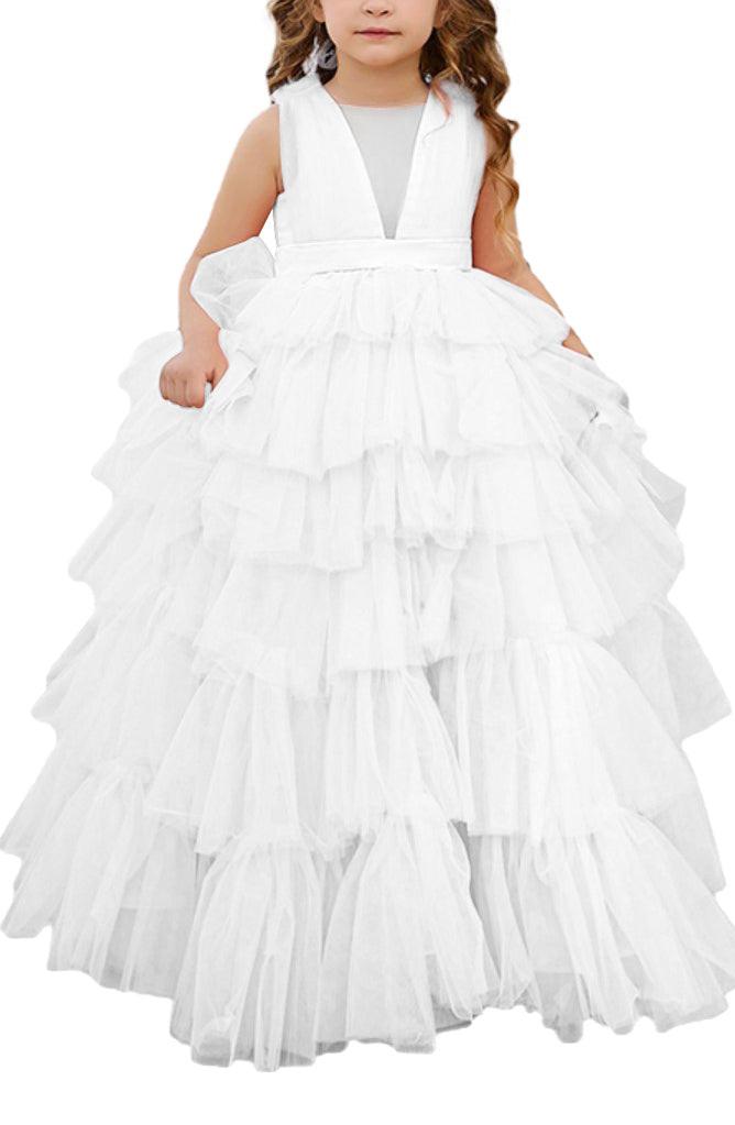 Applique Lace Tulle Flower Girl Dress for Wedding Princess Pageant Party Gown