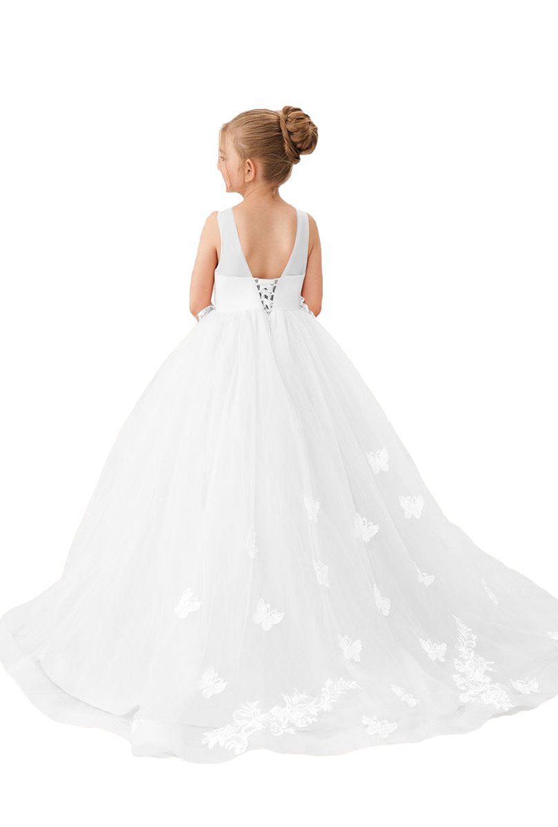 Wehilion applique tulle princess gown with a beautiful butterfly design for girls
