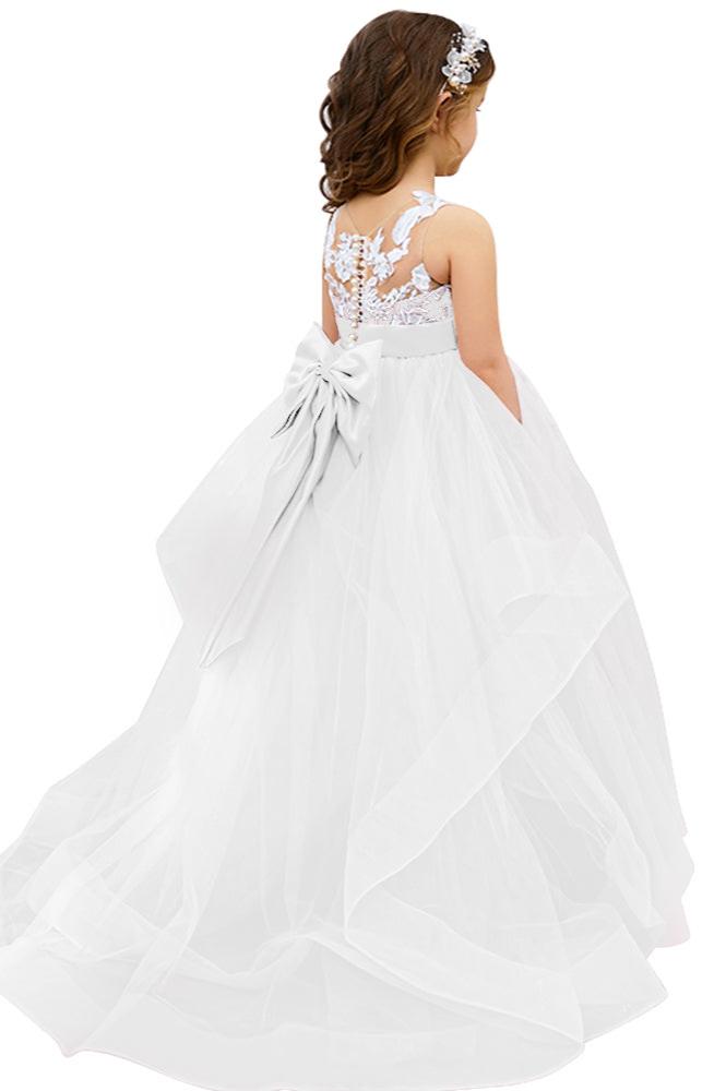 Lace Applique Tulle Flower Girl Dress for Wedding