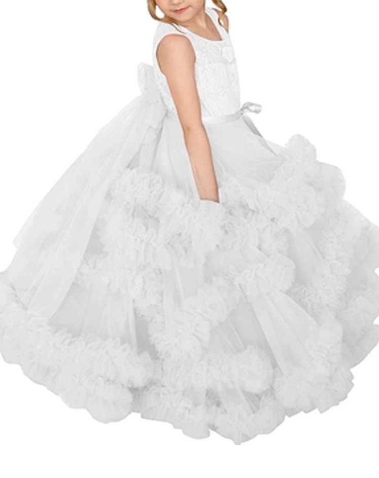 Flower Girl Dresses for Wedding Lace Puffy Pleated Tulle Pageant Princess Gown