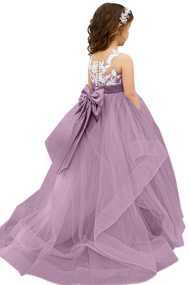 Lace Applique Tulle Flower Girl Dress for Wedding