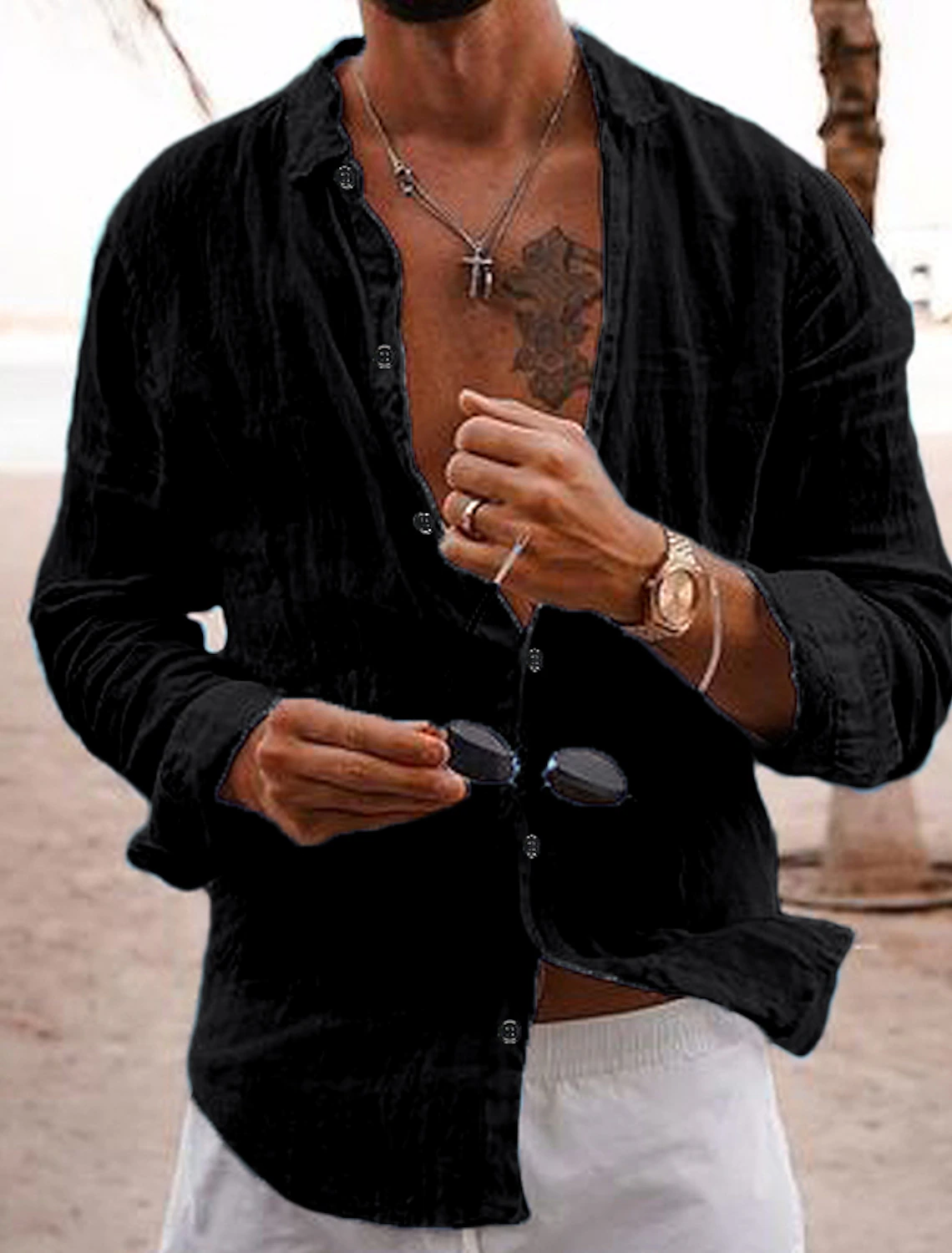 Black linen shirt for men – sleek vacation style with breathable fabric for warm climates