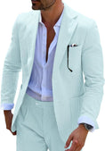 Load image into Gallery viewer, Close-up view of men's aqua-and-white striped seersucker blazer with sleek lapels and tailored fit.